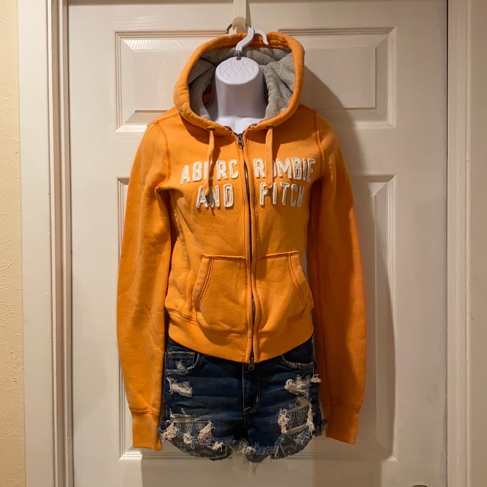 Abercrombie & Fitch Orange Peach Thick Hoodie with sewn on brand name in white S